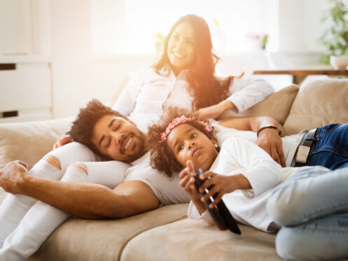 A family enjoying a movie together in Easton