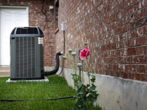 An AC system in the backyard of an Eason, PA home